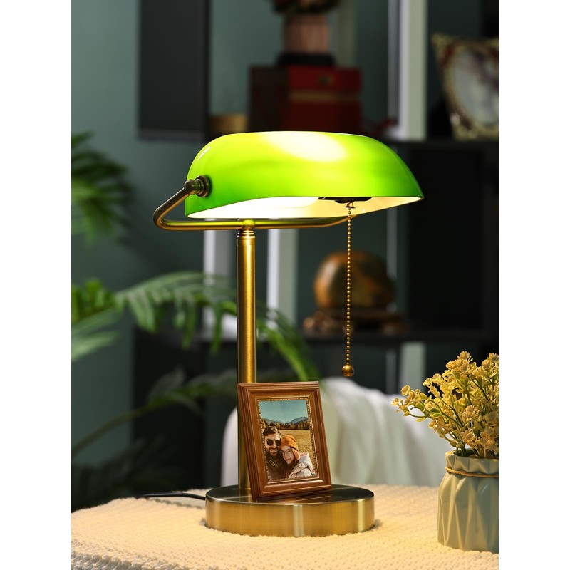 Newrays Traditional Green Glass Bankers Desk Lamp with Pull Chain