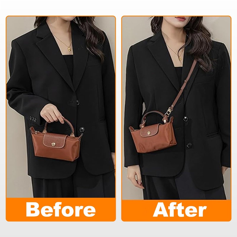 Strap for Longchamp Mini Bag Strap, Brown Leather Adjustable Handbag