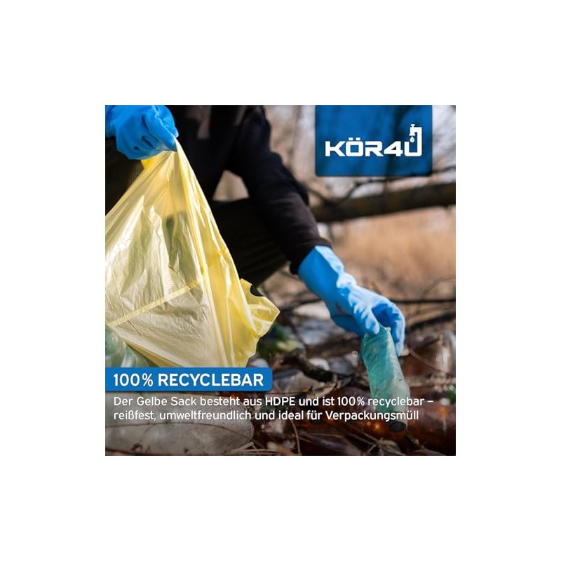 kör4u Yellow Sack with Drawstring - 10 Rolls (130 Pieces),
