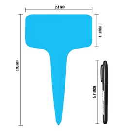 Plant Labels 200 Pcs Yuanling T-Type Plastic Garden Tags Waterproof Plant Sign Stakes Nursery Garden Makers for Seedlings Flower Vegetables Herb Potted Belt Permanet Marker Pen (Blue)