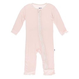 KicKee Pants Solid Muffin Ruffle Coverall with Zipper (Macaroon with Natural - 12-18 Months)