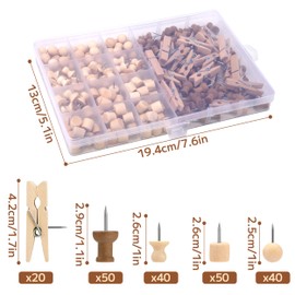 Push Pins Wooden Pack of 200, Push Pins Wooden Head Pin Board Pins with Storage Box Clip Thumbtacks for Bulletin Board Cork Board Office School Home