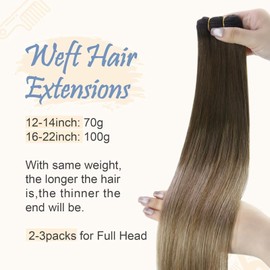 Easyouth Weft Hair Extensions Human Hair Ombre Straight Sew in Extensions Human Hair Dark Brown Ombre To Chestnut Brown Mix Ash Blonde Human Hair Extensions Sew in Add Length 24Inch 100G
