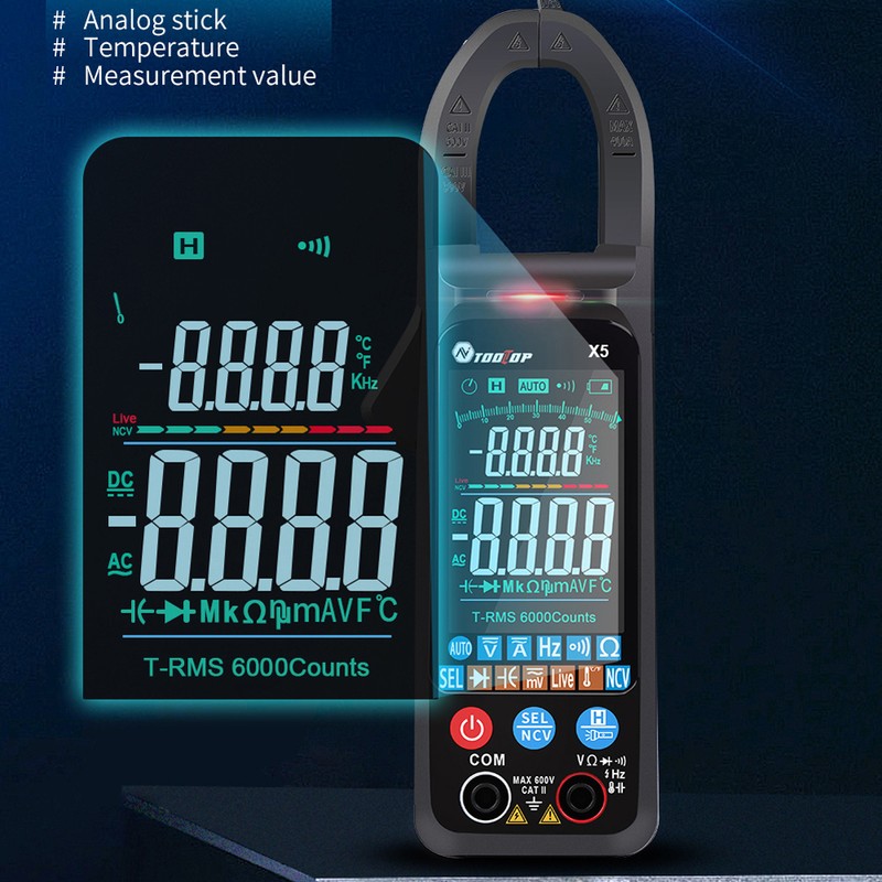 TOOLTOP X5 Handheld Portable Multifunction Clamp Meter LCD Display ℃/℉