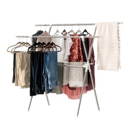 IRIS USA Clothes Drying Rack, Foldable & Extendable Rods for Large Laundry Loads, Collapsible Freestanding Laundry Drying Rack, Anti-Skid Feet, Portable Clothes Rack