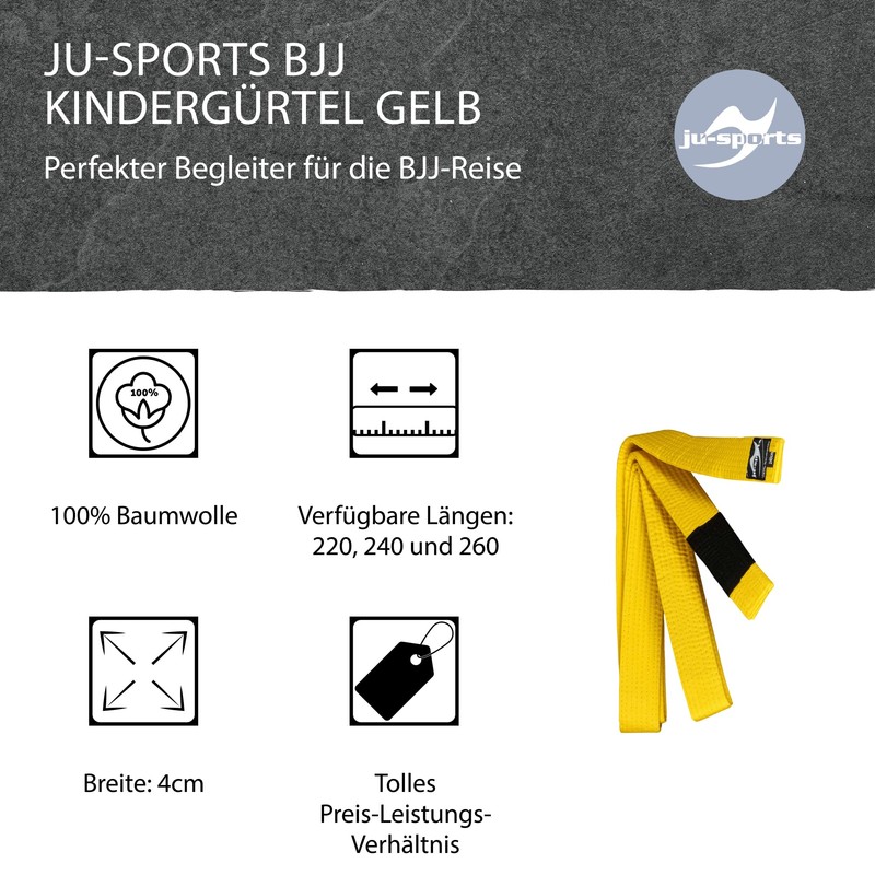 Ju-Sports BJJ Kindergürtel Belt, Yellow, 240
