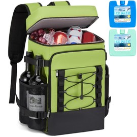 Cooler Backpack with 2pc Ice Packs - 40 Cans Insulated Backpack Cooler for Men & Women, 2 Leak Proof Compartments Cooler Bag for Picnic, Lunch, Camping and Beach - Green - MIYCOO