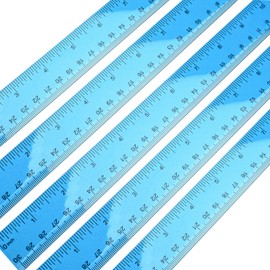DIAO79NI 5 Pieces Transparent Blue Plastic Ruler, 12 inch (30cm) Ruler, Pack of 5, Clear Ruler, Plastic Ruler, Rulers for Kids, Measuring Tools, Ruler Set, Ruler inches and Centimeters (Blue)
