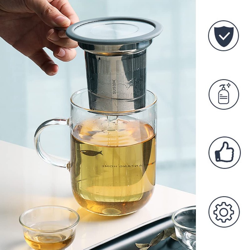 Tea Infuser, Extra Fine Mesh Tea Strainer with Silicone Lid,