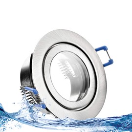 trendlights24 Mare IP44 Bathroom Recessed Spotlight, Stainless Steel Look, Brushed Round, 230 V, LED, Set of 1, 1.2 W, 120 lm, GU10 Warm White Spotlights for Bathroom, Wet Room