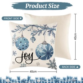VeIef Pack of 4 Cushion Covers 40 x 40 cm Christmas, Linen Decorative Cushion Cover Christmas, Christmas Cushion Covers with Motifs of Snowman Christmas Tree Decorative Patterns (40 x 40, Blue)