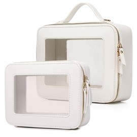 Pinkmik - Bolsa de maquillaje transparente para cosméticos y artículos de cambiador para mujer, bolsa de cepillo para polvo transparente con cierre, R/Blanco, M+L, Bolsa de maquillaje transparente