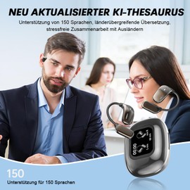 Xmenha AI Translation Earbuds with Touchscreen Open Ear Translator Headphones Wireless Bluetooth Sport with Screen Real Time Translator Headphones Translation Air Bone Conduction Wireless Headphones