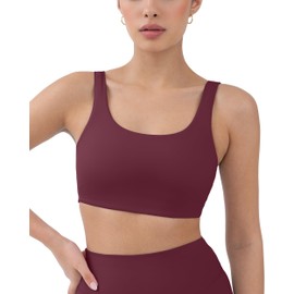 PAVOI ACTIVE Yoga Sports Bras for Women | High Support Low Scoop Neck Low Impact Gym Bra with Removable Pads | FlexFlow - Small, Bordeaux