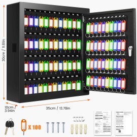 Nebakne 100 Keys Key Cabinet, Anti-Theft Key Lock Box with Key Tags, Adjustable Key O...