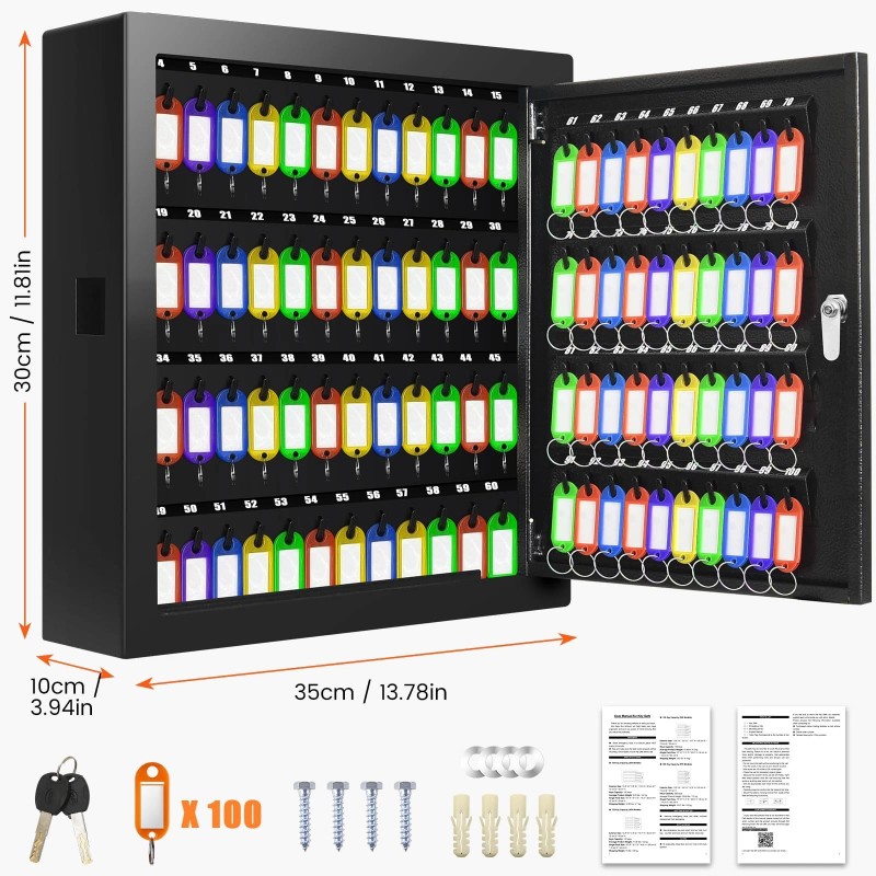 Nebakne 100 Keys Key Cabinet, Anti-Theft Key Lock Box with