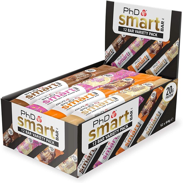 PhD Smart Hight Protein Bar Low Sugar, Nutritional Protein Bars/Protein Snacks, Variety Pack, 20g of Protein, 64g Bar (12 Pack)