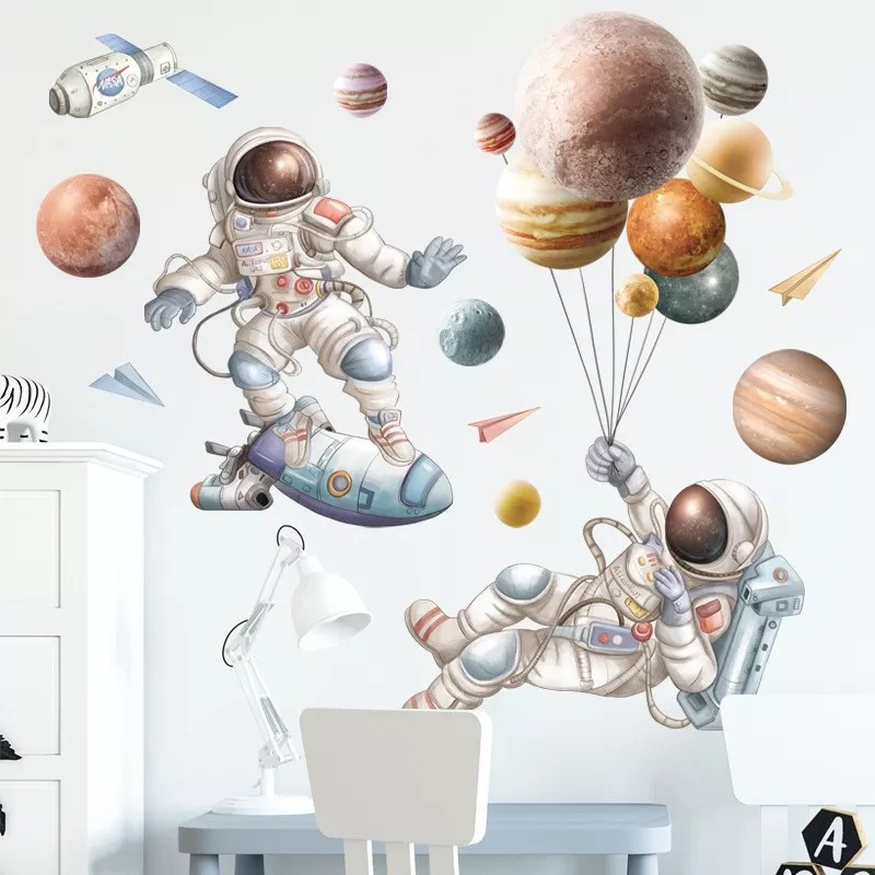 DaraBaby Vinil Decorativo Astronauta Nave Planetas Cuarto Niño Bebé