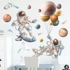 DaraBaby Vinil Decorativo Astronauta Nave Planetas Cuarto Niño Bebé