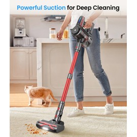 CHEBIO Cordless Vacuum Cleaner, Stick Vacuum with Powerful Suction, 45Mins Runtime Vacuum Cleaners for Home, Anti-tangle and 1.5L Dust Cup, 6 in 1 Lightweight Vacuum for Hardwood Floor Carpet Pet Hair