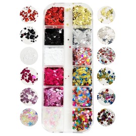 YFFSFDC Nail Parts, Holographic Stars, 12 Colors, Large Capacity Type, Nail Glitter, Sparkling Star Shape, DIY, Handmade Material, Craft Parts, Nail Art Supplies