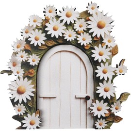 White Daisy Frame Fairy Door, Tree Stump Decor, Miniature Fairy Garden Accessory, Decorations