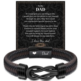 VU100 Gifts for Dad Bracelet Father's Day Men's Leather Bracelet To My Dad Creative Gift for Him Love You Forever Bracelet Christmas Day Birthday Gift for Daddy Father (Brown)