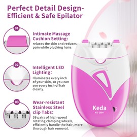 Epilierer Damen,Tragbarer Schnurloser epilierer damen mit LED-Licht für Mädchen,Für Körper und Gesichtsepilierer Damen,Für Epiliergeräte für Gesicht, Achselhöhlen, Arme und Bikinizone.