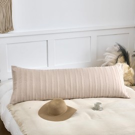 xuan dian Body Pillow Shams 1 Pack, Body Size Pillowcases, Soft Microfiber Geometric Striped Boho Pillow Covers with Envelope Closure, Cream, 20x54 Inches