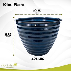 Headwind Robert Allen, Ironstone Decorative Planter – Avondale Collection, 10-Inch, Lightweight, Durable, Rust-Resistant, Weatherproof, Indoor & Outdoor Use, Glossy Midnight Sapphire Finish