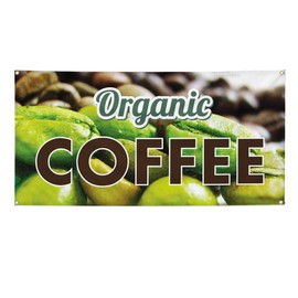 Vinyl Banner Multiple Sizes Organic Coffee Outdoor Advertising Printing Restaurant & Food Outdoor Weatherproof Industrial Yard Signs Green 4 Grommets 24x36Inches
