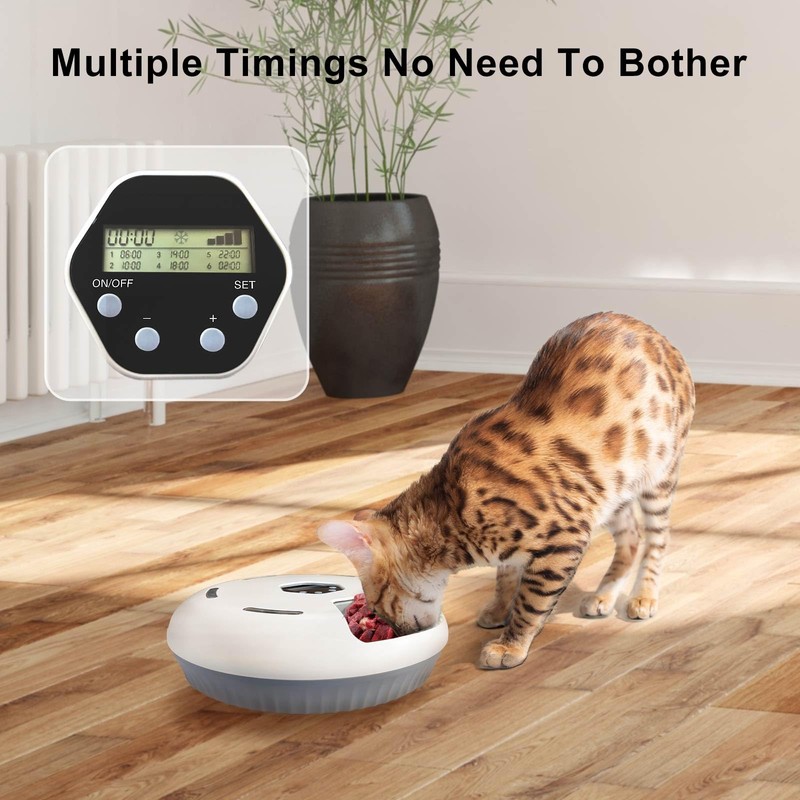 Automatic Cat Feeder Wet&Dry Food, 6 Meal Timed Pet Dispenser