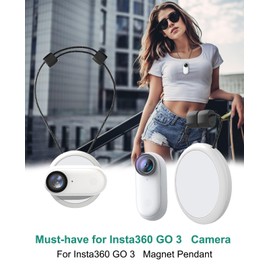 Action Camera Accessories for Insta360 GO 3, Magnetic Pendant Holder with Quick Release Neck Strap, White