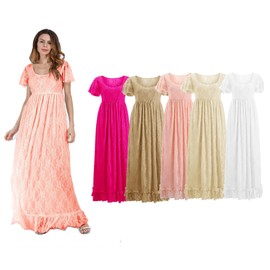 IWEMEK Women Ruched Floral Lace Maternity Photography Prop Maxi Dress Fancy Wedding Pregnancy Gown for Baby Shower Photoshoot Yellow