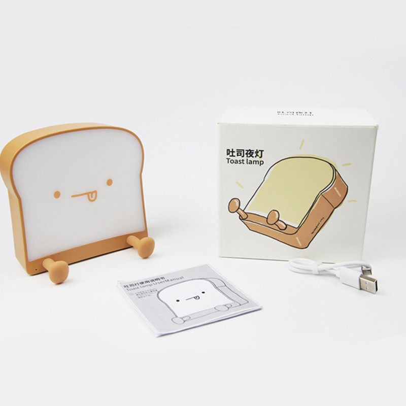 Cute Cartoon Night Light Toast Bread LED Night Lamp Rechargeable