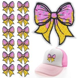 Shyyween 12 Pcs Pink Baseball Ice Cream Patches Iron on Bow Patches Embroidered Applique DIY Craft Gifts Sewing Sports Style Baseball Bow Patch for Jeans Jacket Hats Clothing Backpacks Decoration
