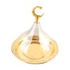 Serving Plate with Dome Golden Embossed Patterns Stainless Steel Acrylic