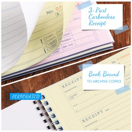 Crtiin 10 Books Money and Rent Receipt Book 3 Part Carbonless Receipt Book Spiral Bound Cover Receipt Log Book with Carbonless Copies 100 Sets Per Book 4 Receipts Per Page (7-5/8" x 10-7/8")