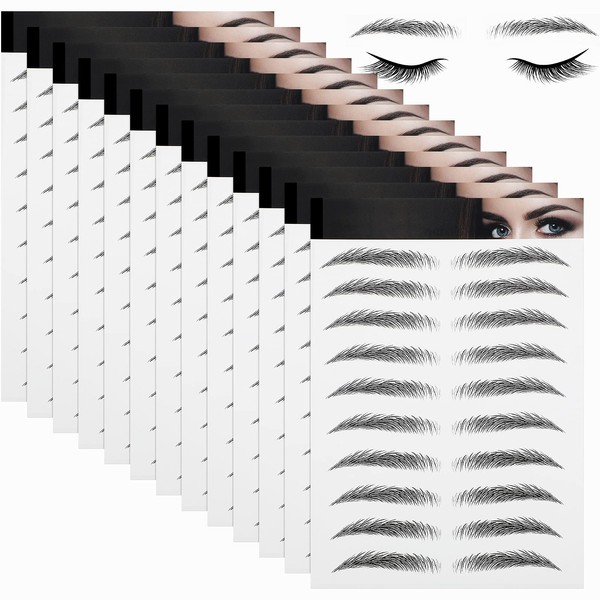 12 Sheets 4D Hair-Like Eyebrow Stickers Waterproof Eyebrow Transfers Stickers Peel Grooming Shaping Fake Eyebrow Sticker for Women and Girls (Stylish Style)