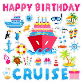 Qyeahkj 26Pcs Birthday Cruise Door Magnet Decoration Cruise Ship Door Magnetic Cruise Stickers Decals for Car Fridge Refrigerator Carnival Cabin Door Happy Birthday Party Sign Decor Supplies Favor