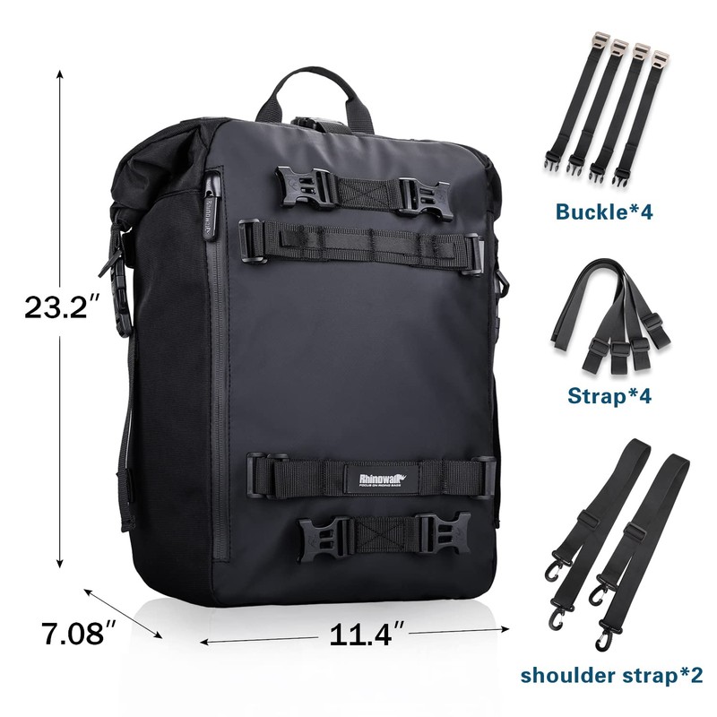 Rhinowalk Motorcycle Bag, 20L Black, Multifunctional Rear Rack Trunk Seat