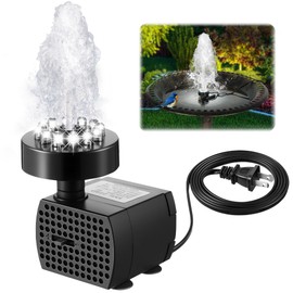 Dunkive Bird Bath Fountains with 12 LED Lights, 4W 24 Hour Working Small Fountain Pumps Outdoor, Adjustable Watering Submersible Pump for Garden, Pond, Create a Stunning Cool White Water Feature