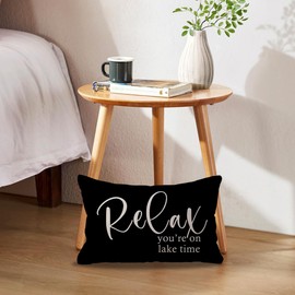 ULOVE LOVE YOURSELF 2Pack Lake Cabin Decor Lumbar Throw Pillow Covers 12x 20Inch Relax You’re On Lake Time Pillowcases Summer Lake House Decorative Waist Cushion Cover for Sofa Couch Porch (Black)