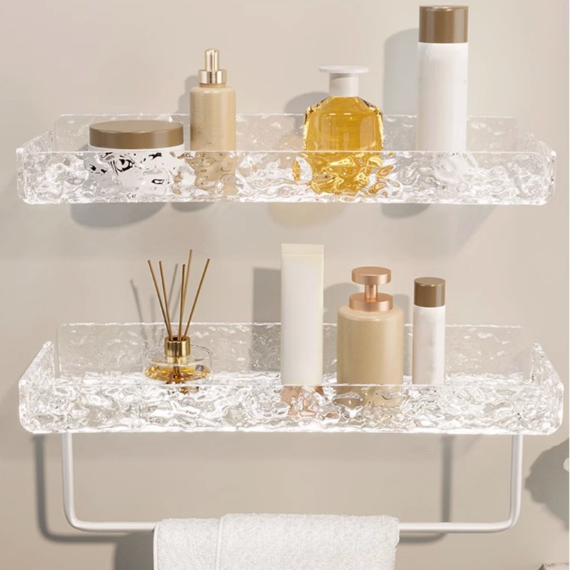 Acrylic Bathroom Shelves Light Luxury Modern Clear Stone Pattern Punch