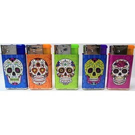 18 Assorted Wide Sugar Skull Design Electric Lighters (Designs Randomly Selected) 1274WCS