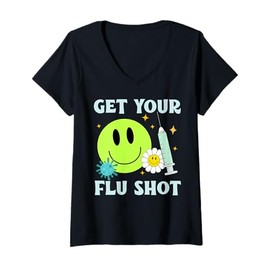 Womens Get Your Flu Shot Retro Syringe Medical Nursing flu Season V-Neck T-Shirt