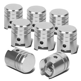 Auto Dynasty Piston Style Polished Aluminum Silver Tire Vavle Stem Caps (Pack of 8)