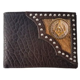 Custom Masonic Square and Compasses Chocolate Hair Inlay Bi-fold Wallet