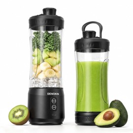 DENOKIN Portable Blender Cordless, 20oz Vessel Personal Blender for Shakes & Smoothies with On Go Lid & Sip Lid, Small Mixer for Kitchen, Home, Travel
