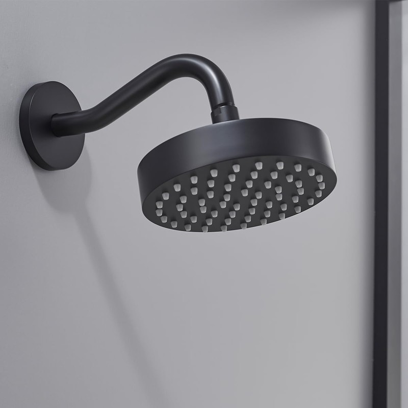 RANDOM Curved Shower Arm with Flange,8-inch S-Shape Matte Black Shower